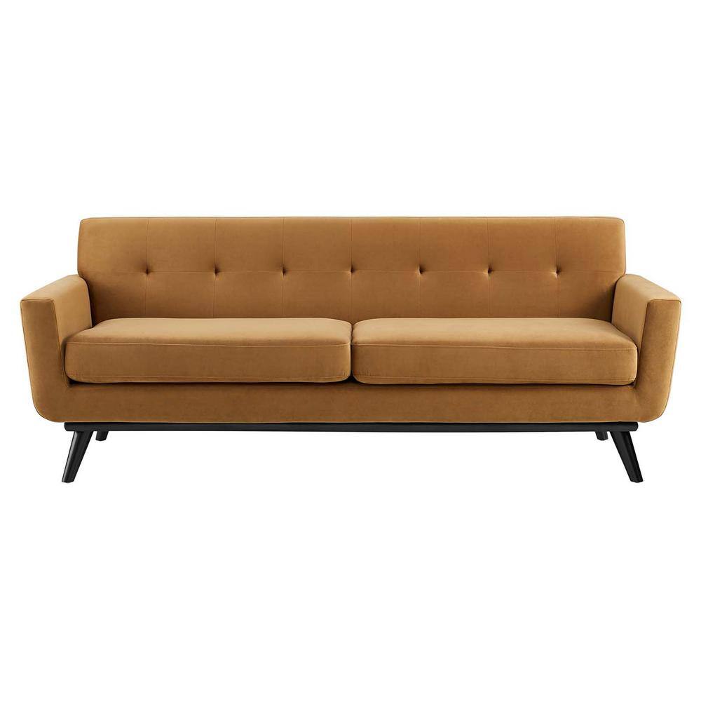 Cognac Velvet Tufted Sofa with Removable Cushions, 91"