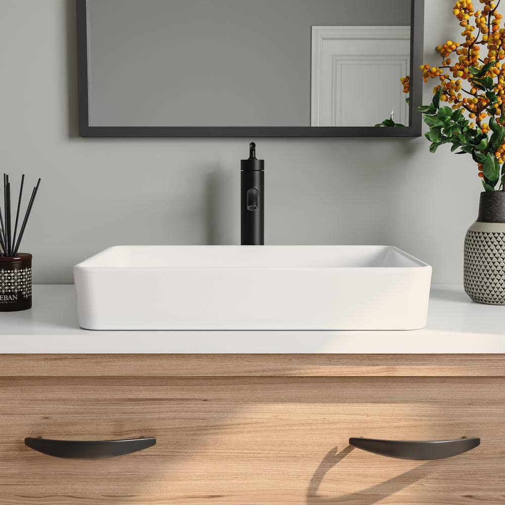 White Ceramic Rectangular Vessel Bathroom Sink