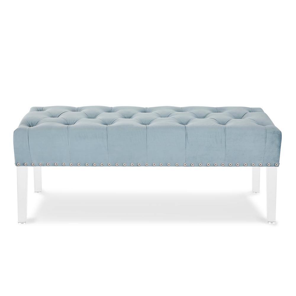 Vivian 49'' Light Blue Velvet Tufted Bench with Acrylic Legs