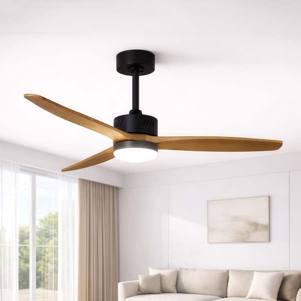 52 in. Integrated LED Indoor Black Downrod Standard Ceiling Fan with Oak Blades, Dimmable Light,Remote,DC Motor