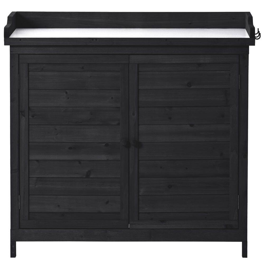 39 in. W x 37.4 in. H Black Potting Bench Table with 2-Tier Shelves and Side Hook price history on PriceWatchPro