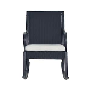 Harmony Black Faux Rattan Outdoor Rocking Chair with White Cushion