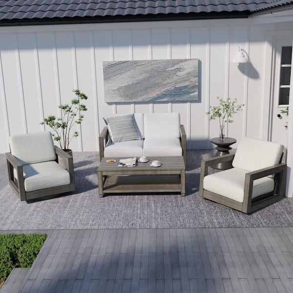 PureForm 4-Piece Aluminum Conversation Seating Set with Gray Cushions