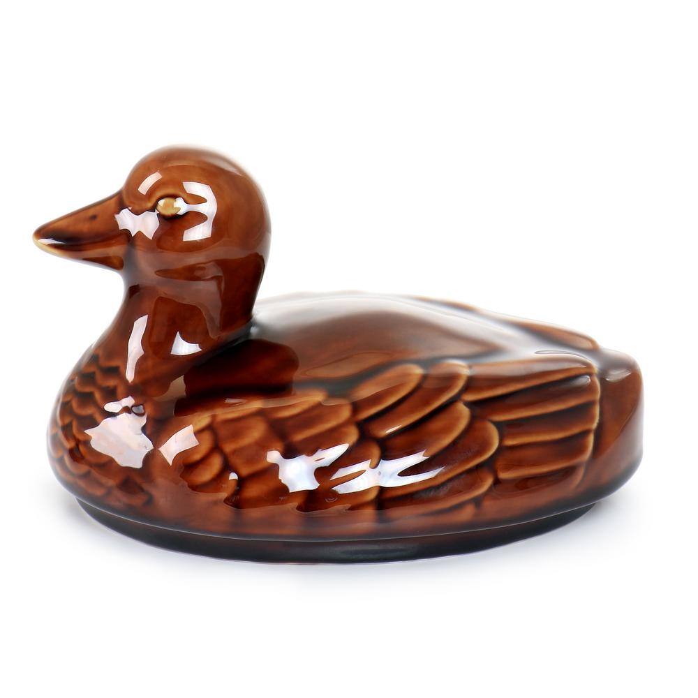 Brown Stoneware Goose-Shaped Oval Baker with Lid