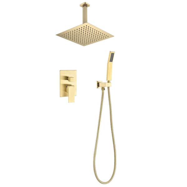1-Spray Patterns 10 in. Ceiling Mount Dual Fixed and Handheld Shower Head 2.5 GPM in Brushed Gold