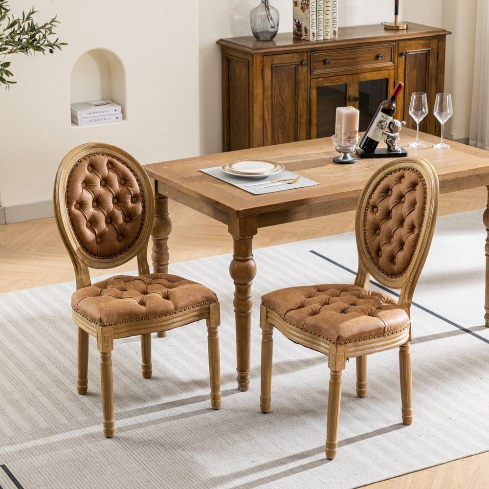 Orange French Style Solid Wood Frame Faux Leather Fabric Cushion Dining Chair, (Set of 2) price history on PriceWatchPro