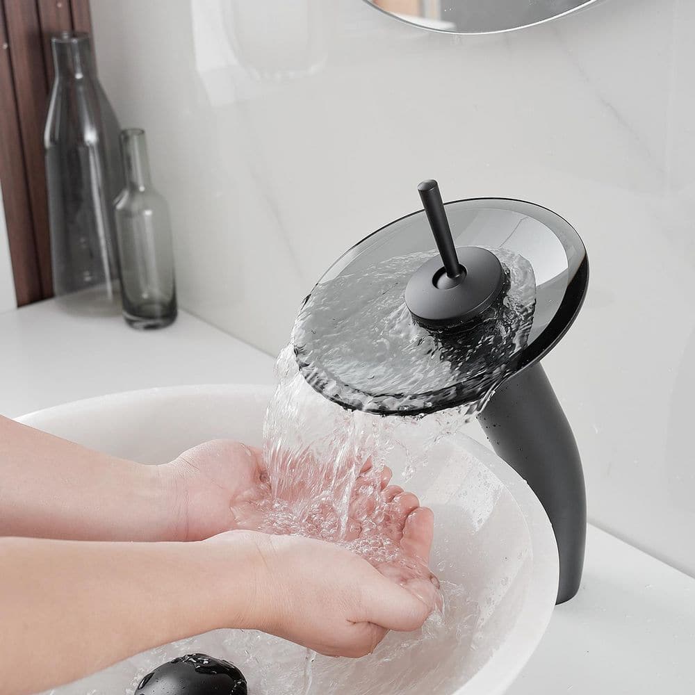 Matte Black Stainless Steel Waterfall Vessel Sink Faucet