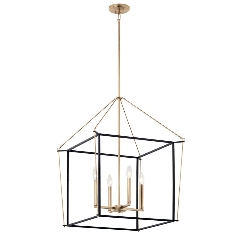 KICHLER Eisley 30 in. 4-Light Champagne Bronze and Black Modern Foyer Candle Hanging Pendant Light