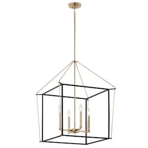 Eisley 30 in. 4-Light Champagne Bronze and Black Modern Foyer Candle Hanging Pendant Light