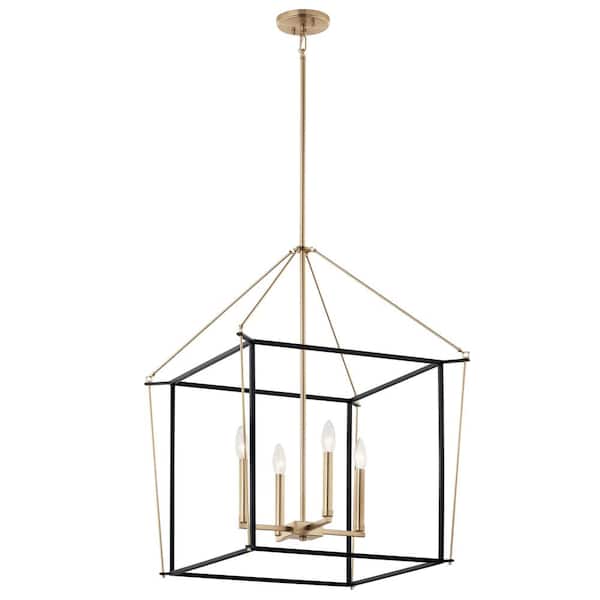 Eisley 30 in. 4-Light Champagne Bronze and Black Modern Foyer Candle Hanging Pendant Light