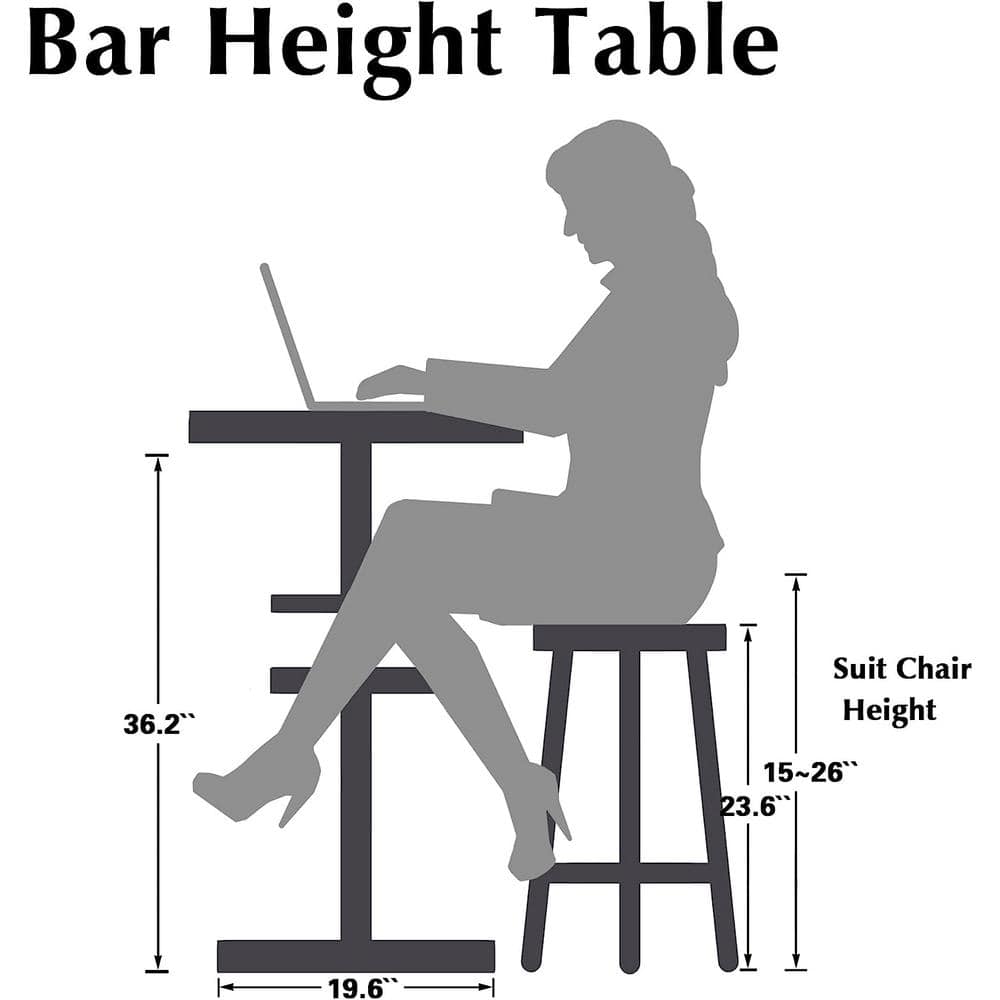 Black Round Counter Height Bar Table with Wood Top and Metal Pedestal