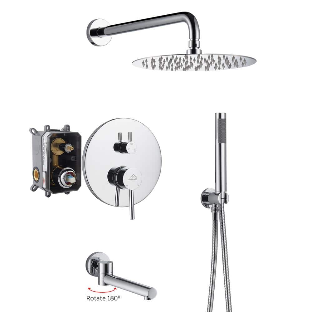 Chrome Dual Round Rain Shower System with Handheld and Wall Mount
