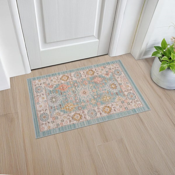 Crestwood Aqua 2 ft. x 3 ft. Oriental Indoor Area Rug