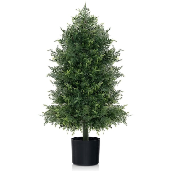 2.6 ft. Artificial Cedar Topiary Tree Faux Indoor Floor Plant w/ Sturdy Trunk