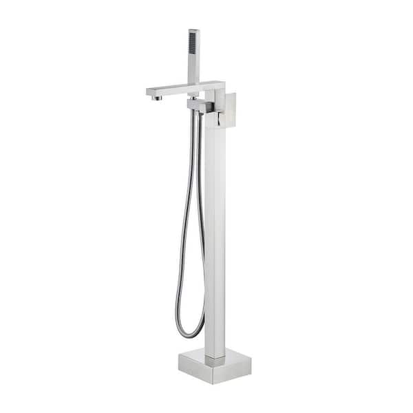 FLG Single-Handle Claw Foot Freestanding Tub Faucet with Handheld Shower Floor Mount Bathtub Filler in Brushed Nickel