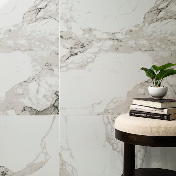 Crystal Bianco 32 in. x 32 in. Polished Porcelain Stone Look Floor and Wall Tile (21.33 sq. ft./Case)