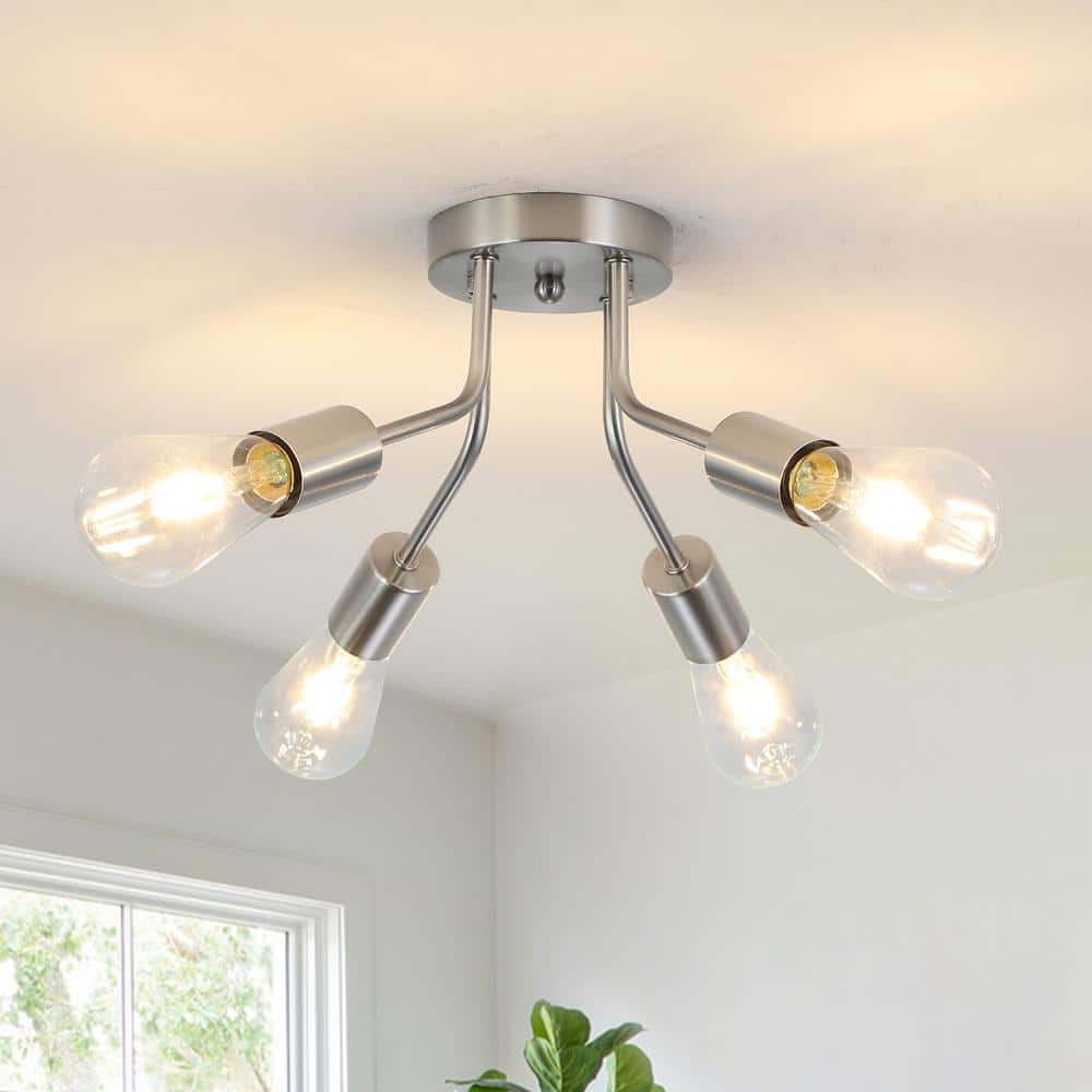 LWYTJO Fasiha 14.76 in. 4-Light Nickel Sputnik Sphere Chandelier