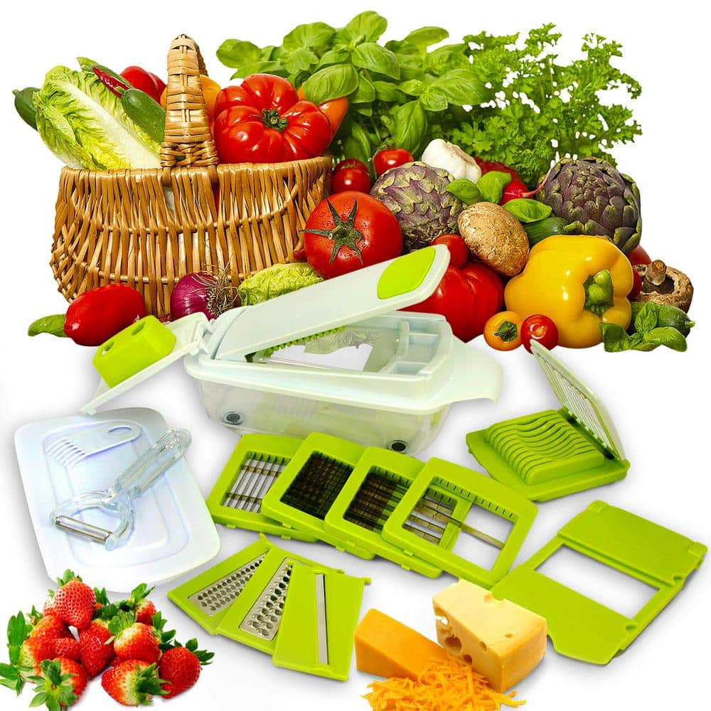MegaChef 8-in-1 White and Green Multi-Use Slicer Dicer Chopper