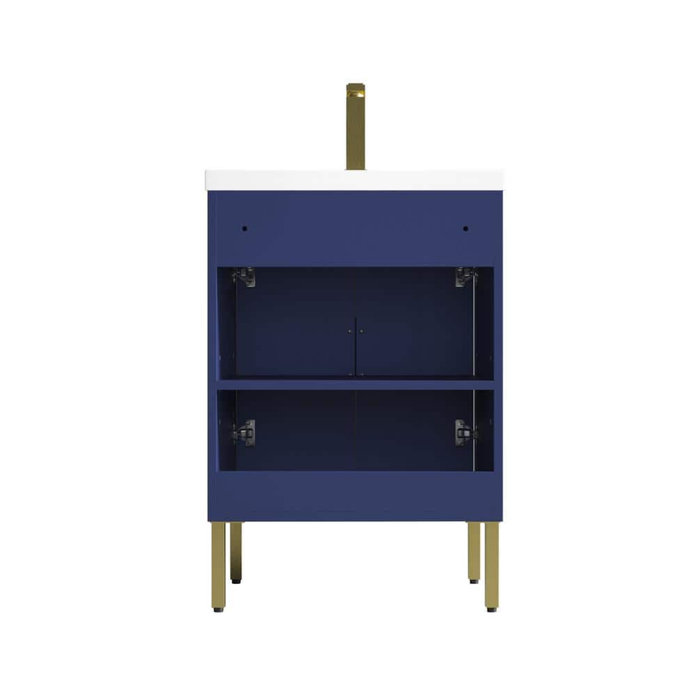 Navy Blue and Gold 24" Modern Bathroom Vanity with Acrylic Top