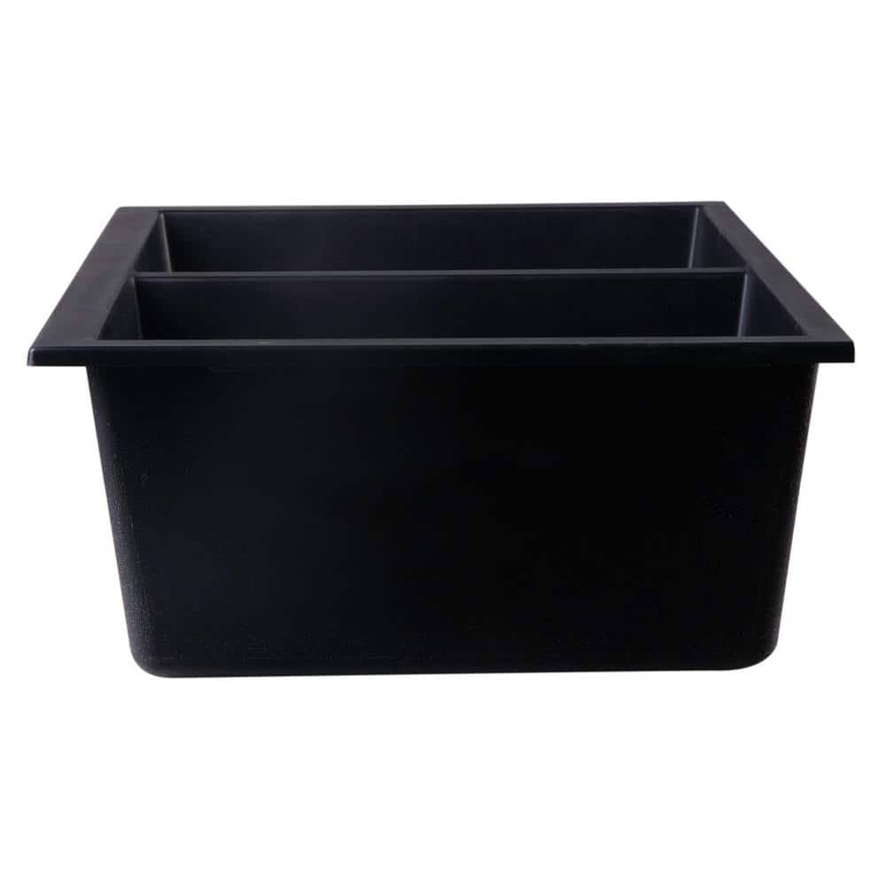 34'' Black Granite Double Bowl Drop-In Kitchen Sink