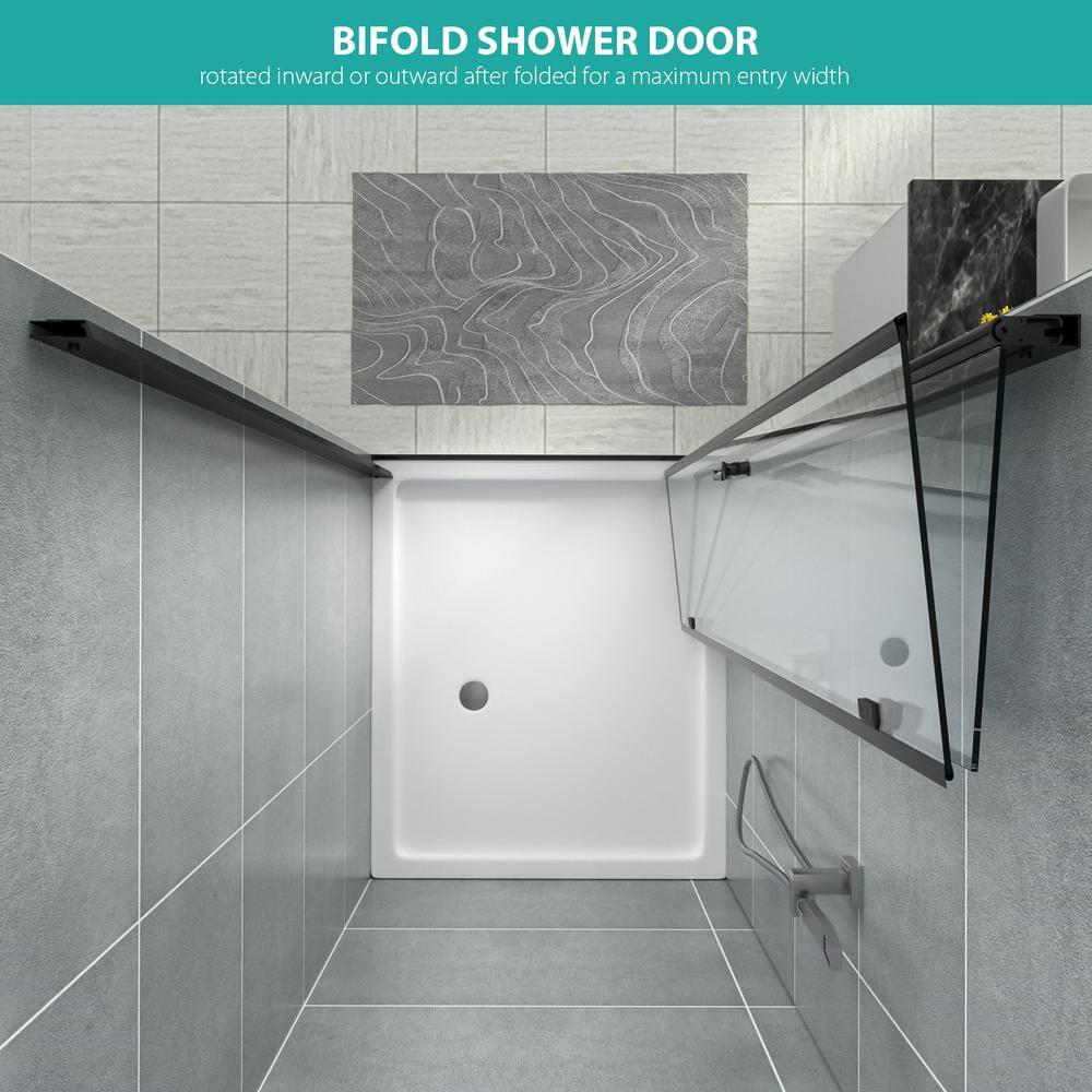 32'' W x 72'' H Matte Black Semi-Frameless Bi-Fold Shower Door