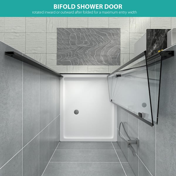 32 in. W x 72 in. H Bi-fold Frameless Shower Door in Matte Black