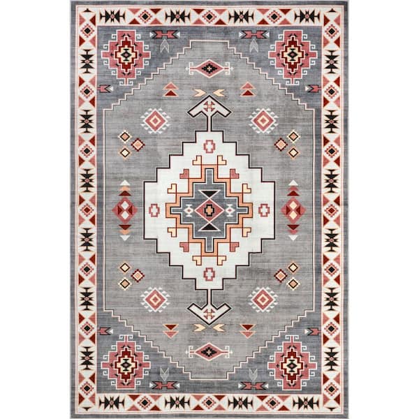nuLOOM Lynx Southwestern Gray 4 ft. x 6 ft. Spill-Proof Machine Washable Area Rug