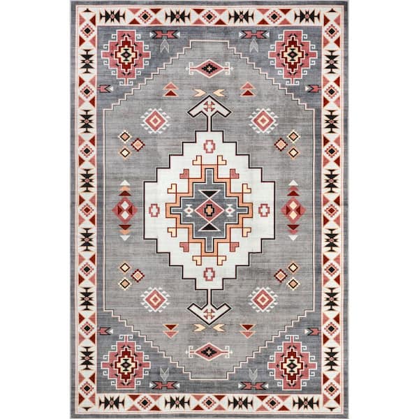 nuLOOM Kyleigh Machine Washable Southwestern Area Rug, Grey, 5x8 ft