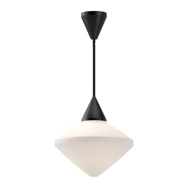 KUZCO Nora 60-Watt 1 Matte Black/Opal Glass Pendant Light