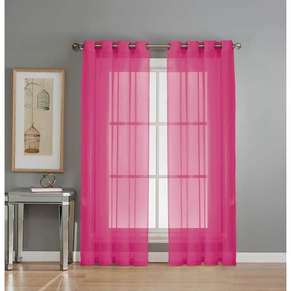 Window Elements Sheer Diamond Sheer Voile Hot Pink Grommet Extra Wide Curtain Panel, 56 in. W x 84 in. L