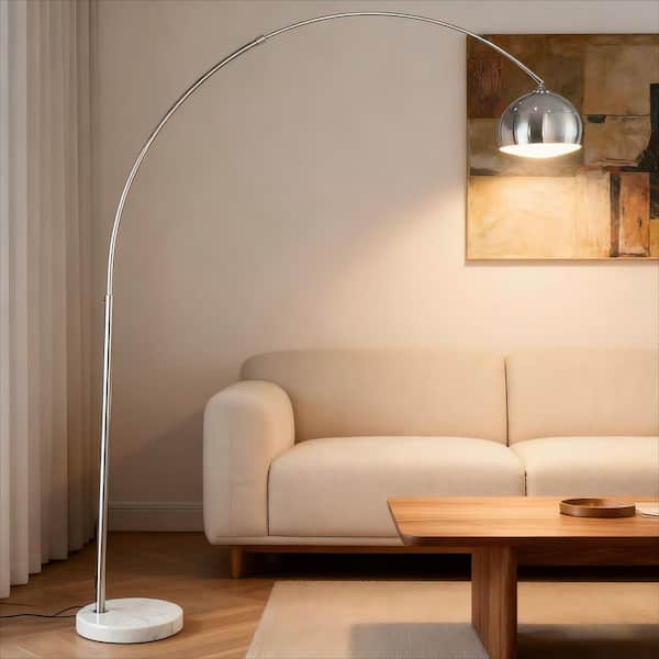 85 in. Chrome Modern 1-Light Smart 1-Way (On/Off) Arc Floor Lamp for Living Room with Metal Dome Shade