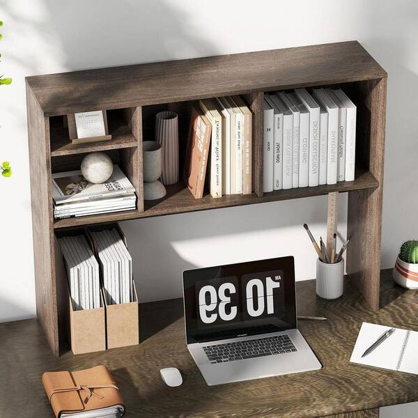 Grey 37 in. x 29 in. Wood Classic Desktop Bookshelf Z0F9JWT6FN