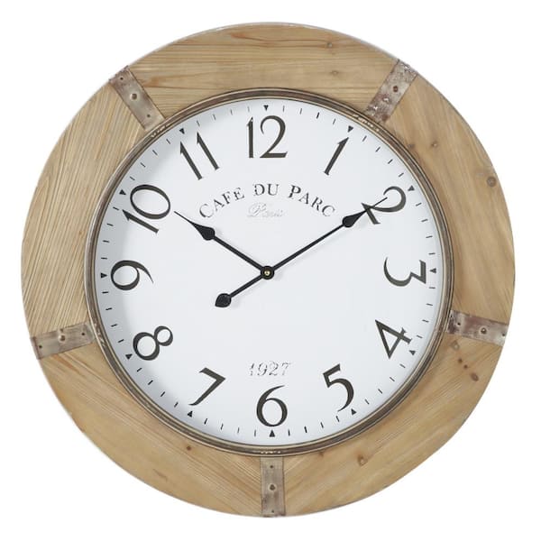 Litton Lane 32 in. x 32 in. Brown Wood Wall Clock
