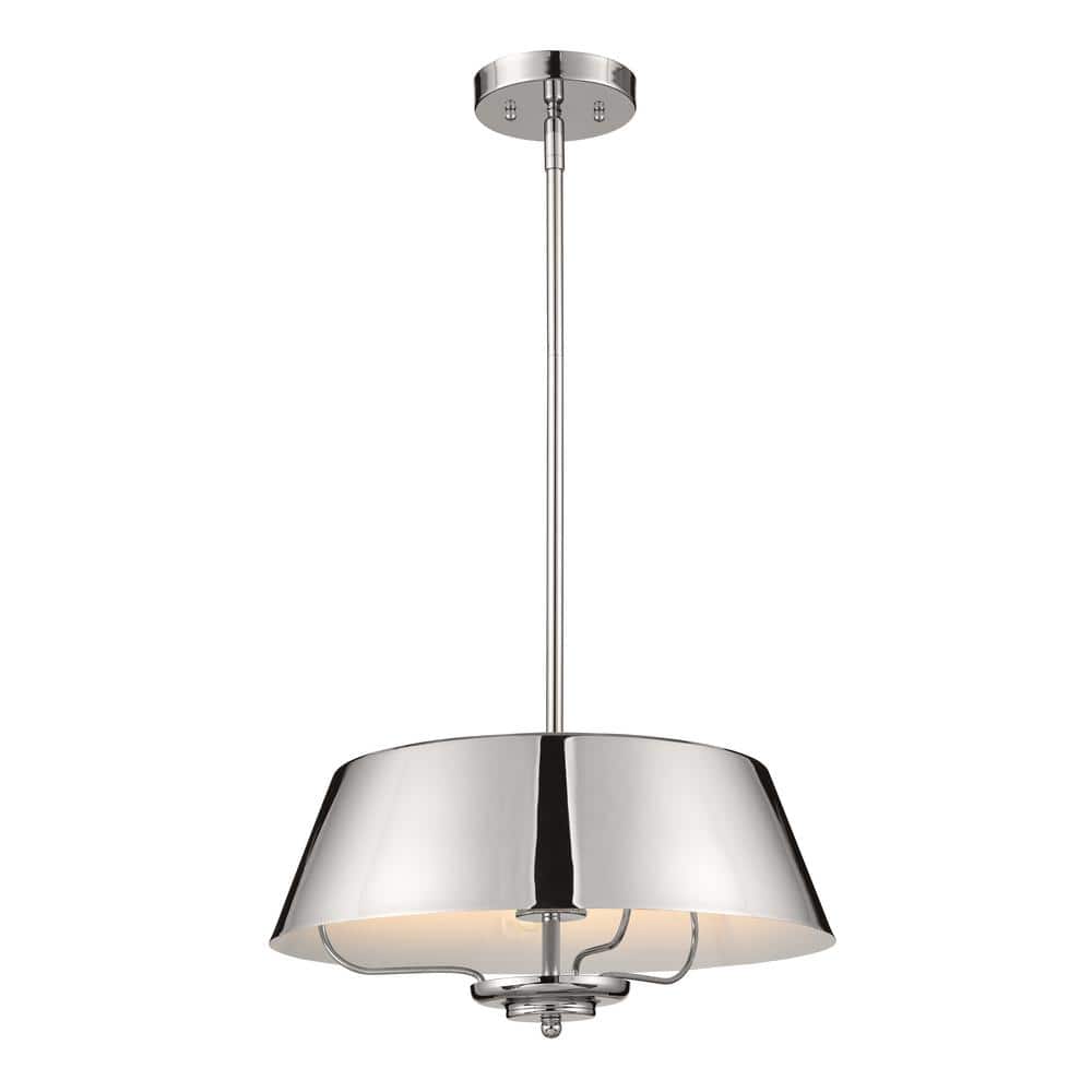 KICHLER Luella 16 in. 3-Light Polished Nickel Traditional Shaded Hallway Convertible Pendant Hanging Light to Semi-Flush