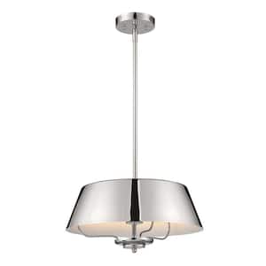 Luella 16 in. 3-Light Polished Nickel Traditional Shaded Hallway Convertible Pendant Hanging Light to Semi-Flush
