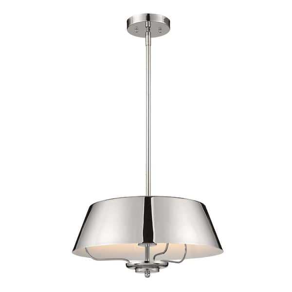 KICHLER Luella 16 in. 3-Light Polished Nickel Traditional Shaded Hallway Convertible Pendant Hanging Light to Semi-Flush