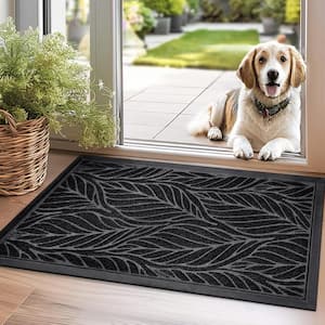 Leaves 24 in. x 35 in. Black Non Slip Door Mat