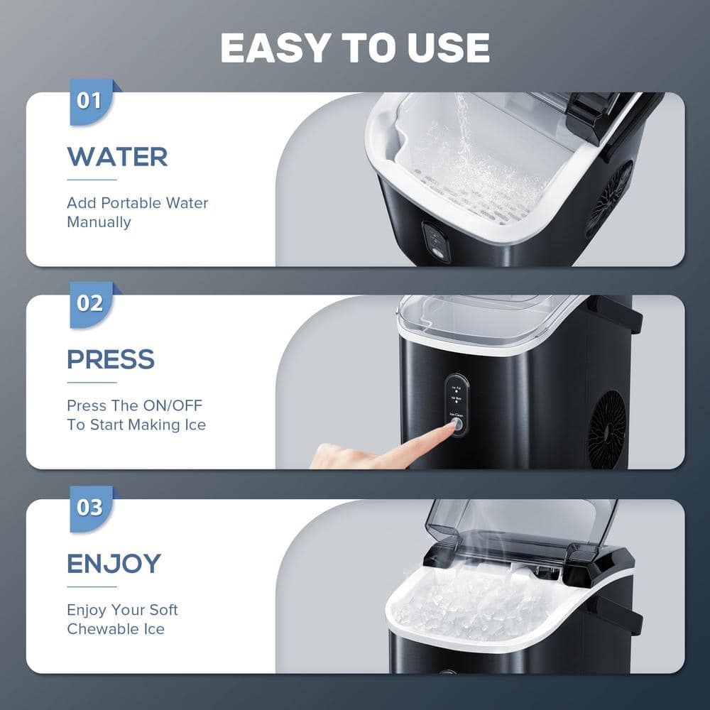 Black Stainless Steel Portable Nugget Ice Maker for Countertop