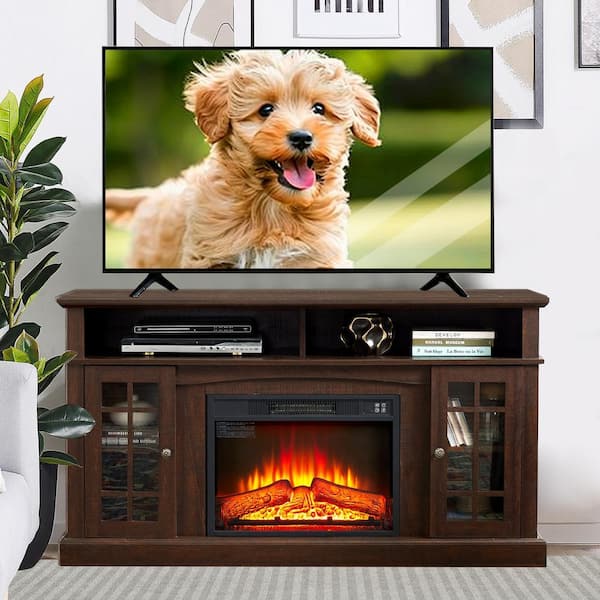 SUNRINX 58 in. Freestanding Electric Fireplace TV Stand in
