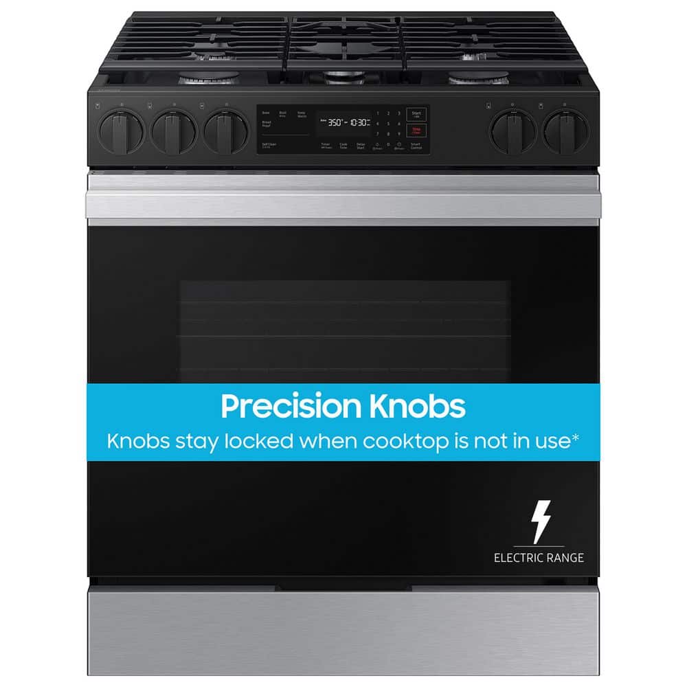 Bespoke 30 in. 5-Burner Smart Slide-In Gas Range in Stainless Steel with Precision Knobs