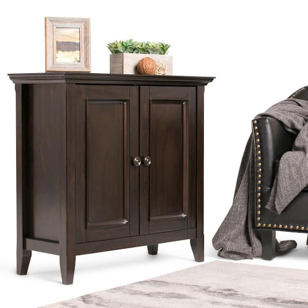 Simpli Home Amherst 32 in. Wide Hickory Brown Solid Wood Transitional Low Storage Cabinet
