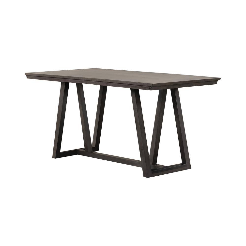 Gray Wood Counter Table with 6 Upholstered Swivel Chairs