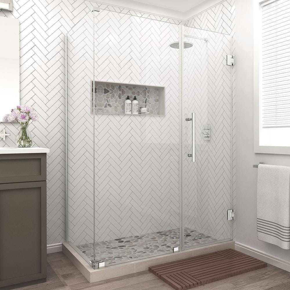 Bromley 54.25 in. to 55.25 in. x 30.375 in. x 72 in. Frameless Corner Hinged Shower Enclosure in Stainless Steel price history on PriceWatchPro