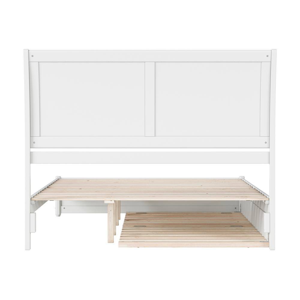 White Queen Wood Platform Bed with Trundle and Headboard