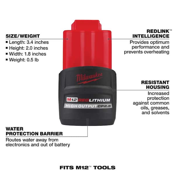 Milwaukee - M12 12V Lithium-Ion CP High Output 2.5 Ah Battery (2-Pack)