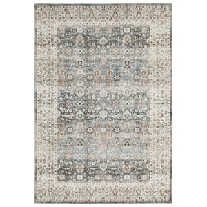Summit Gray/Ivory 4 ft. x 6 ft. Traditional Oriental Border Polyester Machine Washable Indoor Area Rug