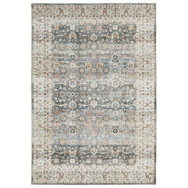 AVERLEY HOME Summit Gray/Ivory 5 ft. x 7 ft. Traditional Oriental Border Polyester Machine Washable Indoor Area Rug