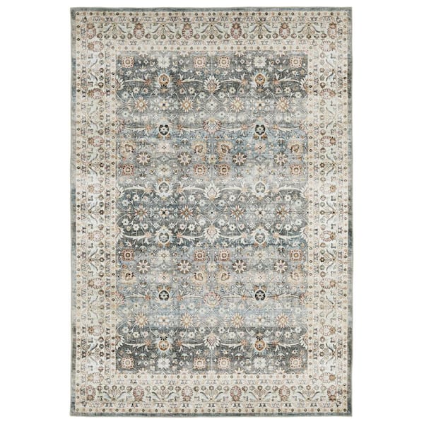 AVERLEY HOME Summit Gray/Ivory 8 ft. x 10 ft. Traditional Oriental Border Polyester Machine Washable Indoor Area Rug