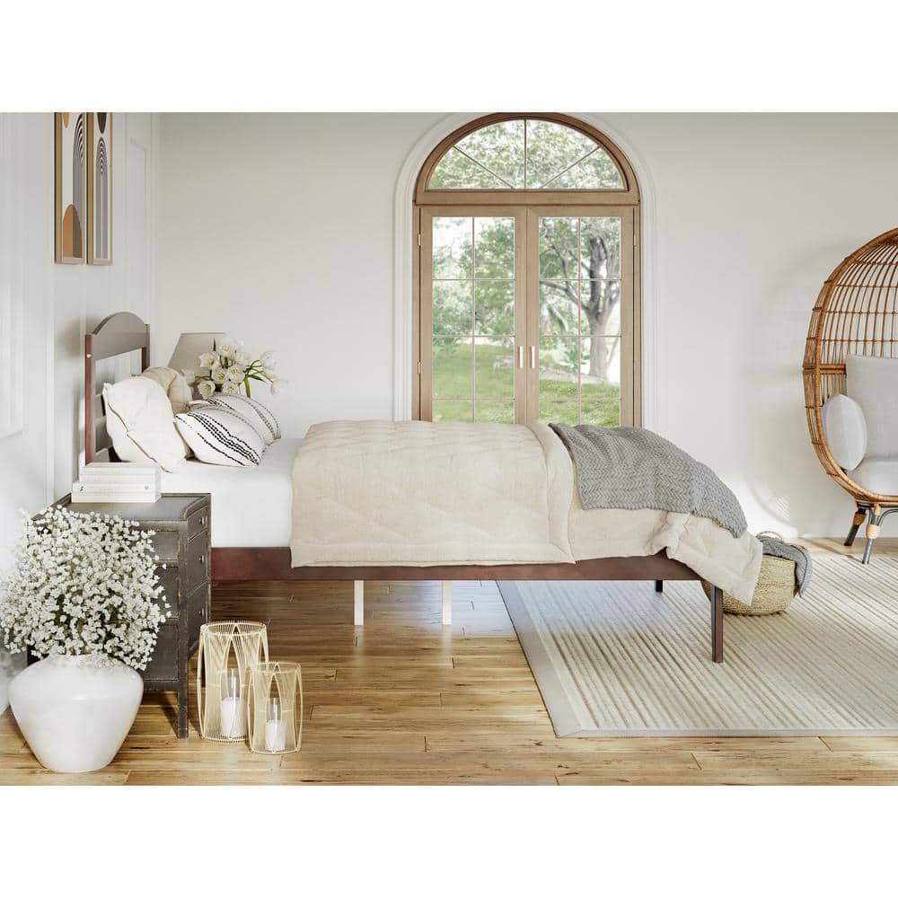 Mission-Style Full Platform Bed with Walnut Finish and Slatted Headboard