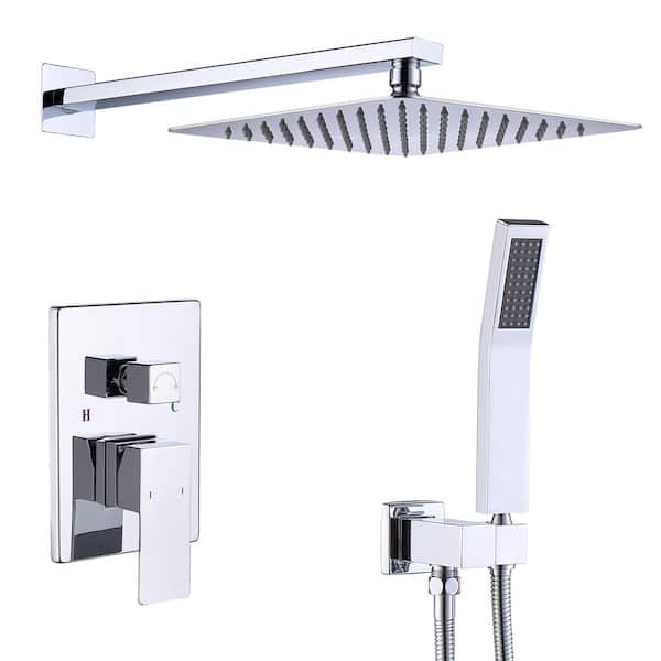 Unbranded 1-Spray Patterns with 1.8 GPM 12 in.Wall Mount Rain Fixed Shower Head with Brass Valve Rough-In in Chrome